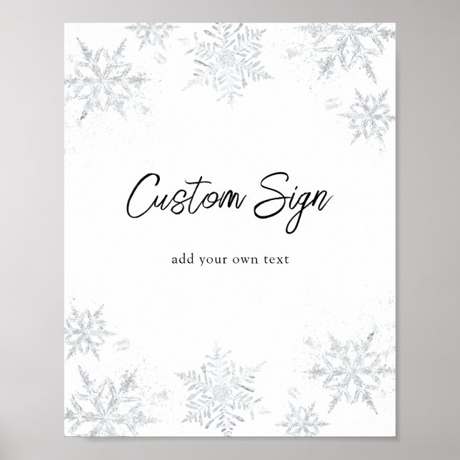 Winter Glittery Snowflake Custom Text Sign Poster (Vorne)
