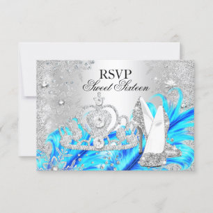 Winter Glitzer Schneeflocke Blau Sweet 16 RSVP Karte