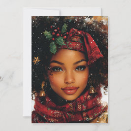 Winter Glow Afrocentric Queen – Weihnachtskunst Feiertagskarte