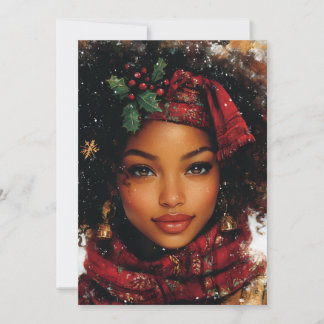 Winter Glow Afrocentric Queen – Weihnachtskunst Feiertagskarte