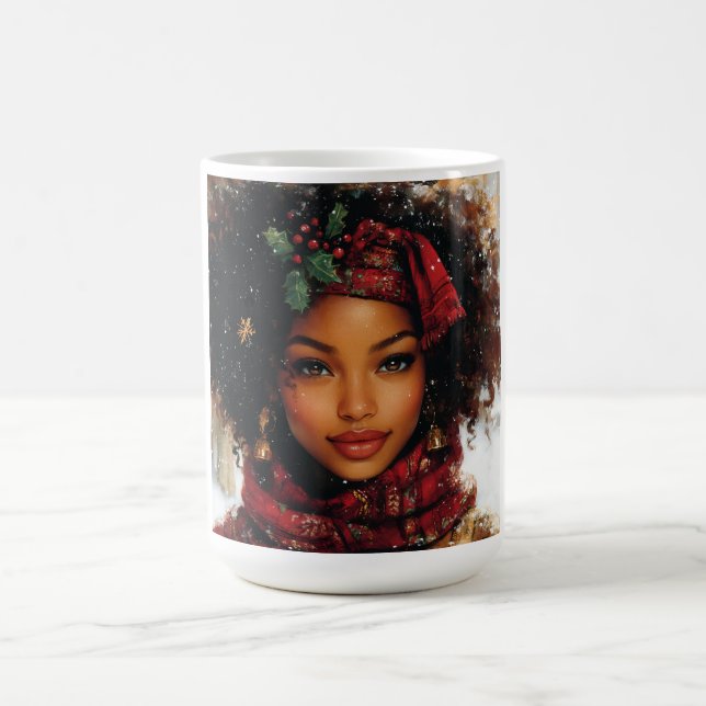 Winter Glow Afrozentrische Königin – Feiertagskuns Kaffeetasse (Mittel)