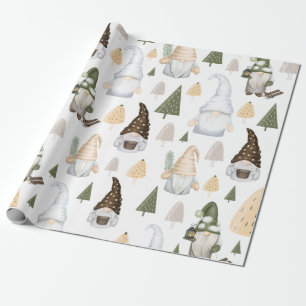 Winter-Gnome-Bäume Weiß Verpackungspapier Geschenkpapier