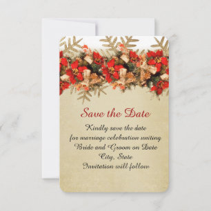 Winter Gold/Rot-Ornamente Save the Date