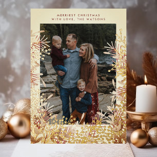 Winter-Gold-Wasserfarbe-Christmas-Beeren-Foto Folien Feiertagskarte