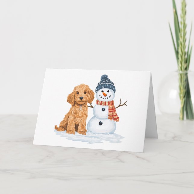 Winter Goldendoodle Dog Cute Snowman Karte (Vorderseite)