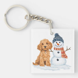 Winter Goldendoodle Dog Cute Snowman Schlüsselanhänger