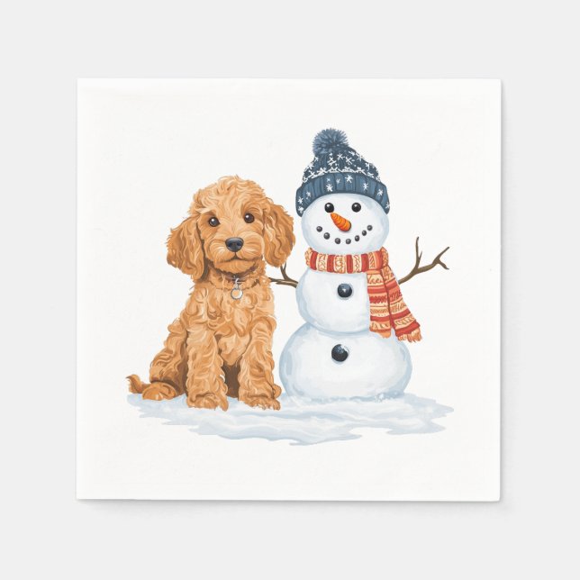 Winter Goldendoodle Dog Cute Snowman Serviette (Vorderseite)