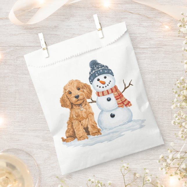 Winter Goldendoodle Hund süßer Schneemann Geschenktütchen (Ausgeschnitten)