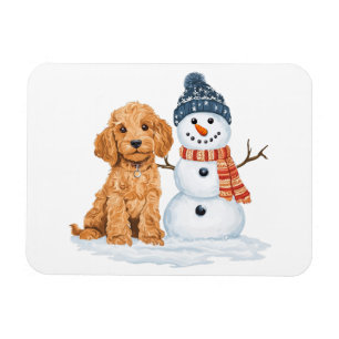 Winter Goldendoodle Hund süßer Schneemann Magnet