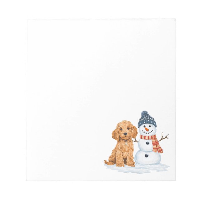 Winter Goldendoodle Hund süßer Schneemann Notizblock (Vorderseite)