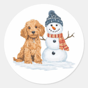 Winter-Goldendoodle-Hund süßer Schneemann Runder Aufkleber