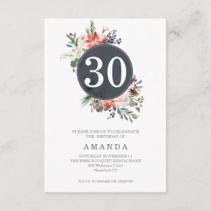 Winter Grau Kranz Bouquet jedes Alter Geburtstag Einladung