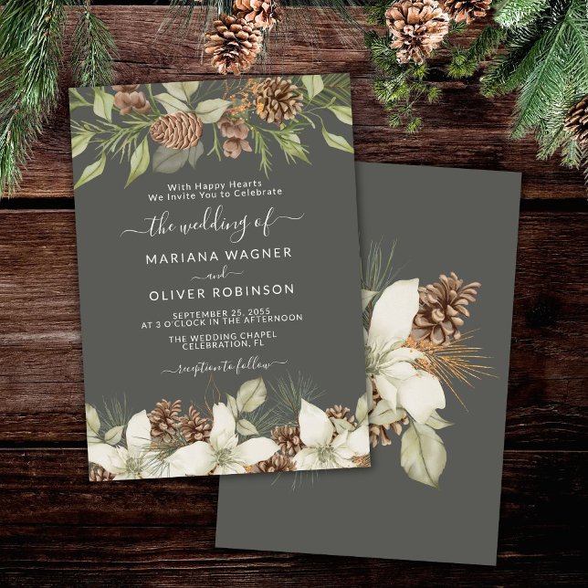 Winter Gray Elegant Script Wedding Einladung (Von Creator hochgeladen)