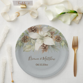 Winter Gray Elegant Script Wedding Pappteller