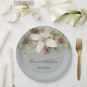 Winter Gray Elegant Script Wedding Pappteller