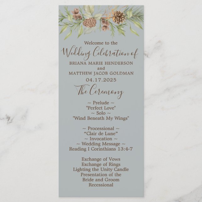 Winter Gray Elegant Script Wedding Programm (Vorderseite)