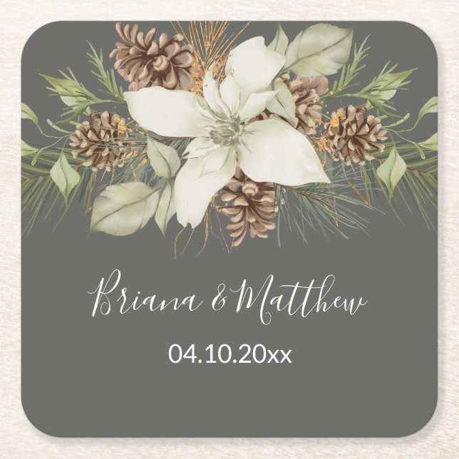 Winter Gray Elegant Script Wedding Rechteckiger Pappuntersetzer (Vorderseite)