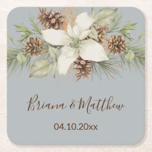 Winter Gray Elegant Script Wedding Rechteckiger Pappuntersetzer