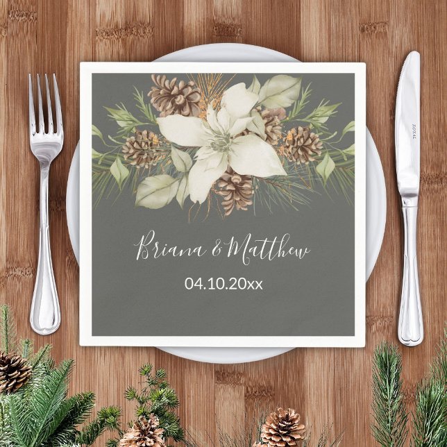 Winter Gray Elegant Script Wedding Serviette (Von Creator hochgeladen)