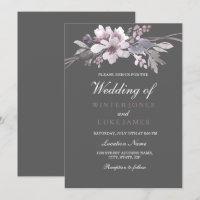 Winter Gray Elegante Hochzeit mit Flora Einladung