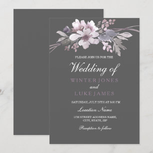 Winter Gray Elegante Hochzeit mit Flora Einladung