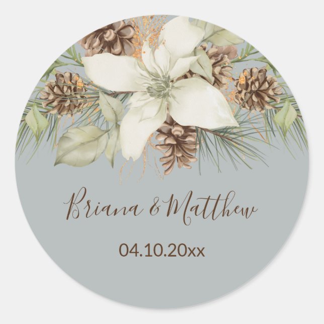 Winter Gray Elegante Script Wedding Umschlag Aufkl Runder Aufkleber (Vorderseite)