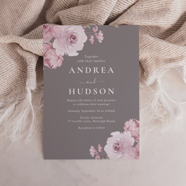 Winter Gray & Mauve Dusty Rose Wedding Einladung (Von Creator hochgeladen)