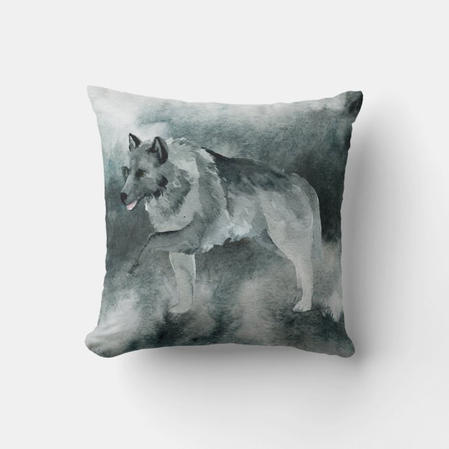 Winter Gray Wolf Throw Kissen (Vorderseite)