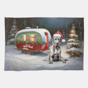 Winter Great Dane Caravan Weihnachtsabenteuer Geschirrtuch
