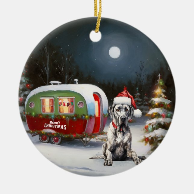 Winter Great Dane Caravan Weihnachtsabenteuer Keramik Ornament (Vorne)