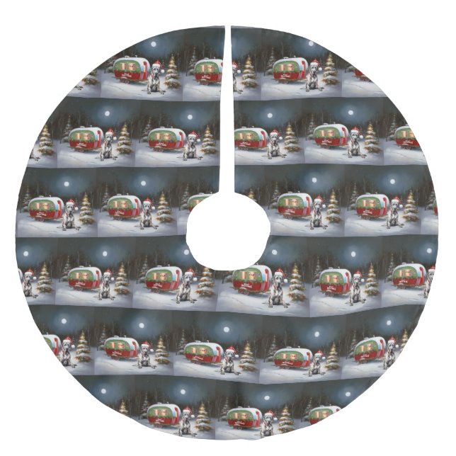 Winter Great Dane Caravan Weihnachtsabenteuer Polyester Weihnachtsbaumdecke (Vorderseite)