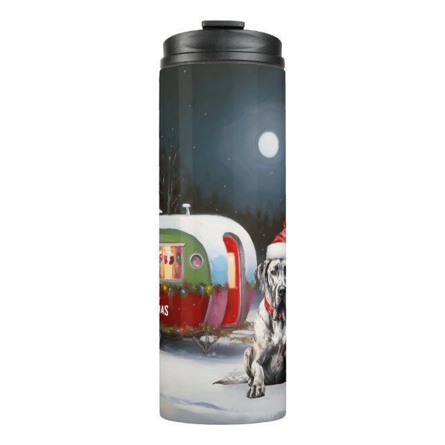 Winter Great Dane Caravan Weihnachtsabenteuer Thermosbecher (Vorderseite)