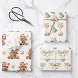 Winter Green Gingerbrot Weihnachten Geschenkpapier Set