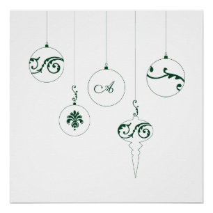 Winter Green Monogram Bauble Weihnachtsschmuck Poster