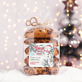 Winter green pine ice snowman baby shower thank quadratischer aufkleber