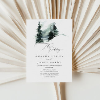 Winter Green Pine Snow Foto Hochzeit Party Einladung