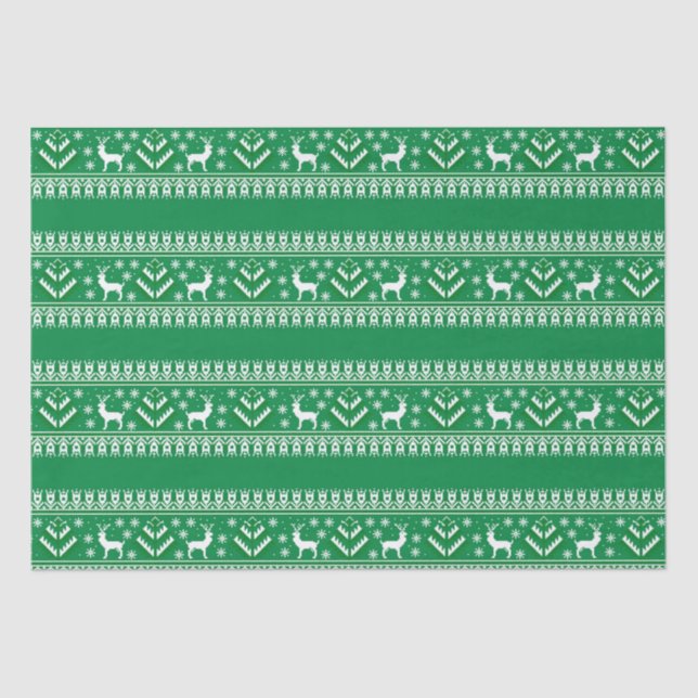Winter Green und White Christmas Fair Isle Seidenpapier (Vorderseite)