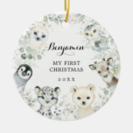 Winter Greenery Arctic Animals Baby 1. Weihnachten Keramik Ornament