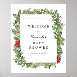 Winter Greenery Baby Dusche Begrüßungszeichen Poster