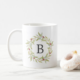 Winter Greenery Berries Wreath Monogram Kaffeetasse