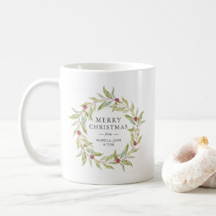 Winter Greenery Berries Wreath Monogram Kaffeetasse