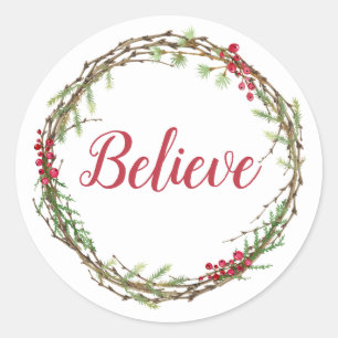 Winter Greenery Berries Wreath Weihnachten glauben Runder Aufkleber