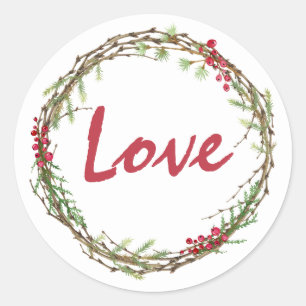 Winter Greenery Berries Wreath Weihnachtsfeier Lie Runder Aufkleber
