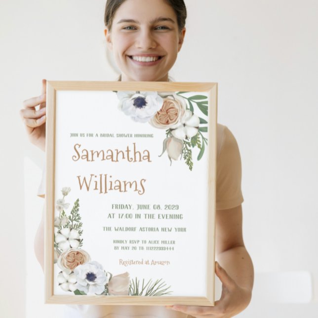 Winter Greenery Blumencotton Pine Brautparty Einladung (Von Creator hochgeladen)