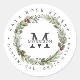 Winter Greenery | Boho Botanische Rücksendeadresse Runder Aufkleber