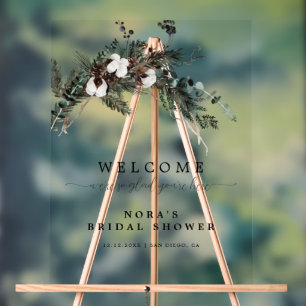 Winter Greenery Bouquet Brautparty Willkommen Acrylschild