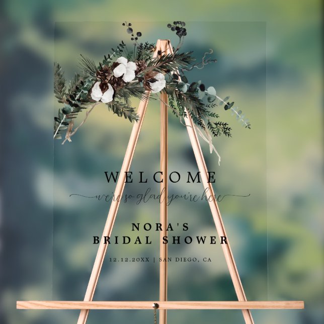 Winter Greenery Bouquet Brautparty Willkommen Acrylschild (Neutral)