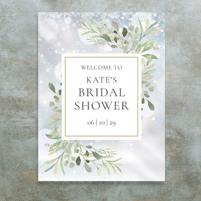 Winter Greenery Brautparty Begrüßungszeichen Poster (Winter Greenery Bridal Shower Welcome Sign)