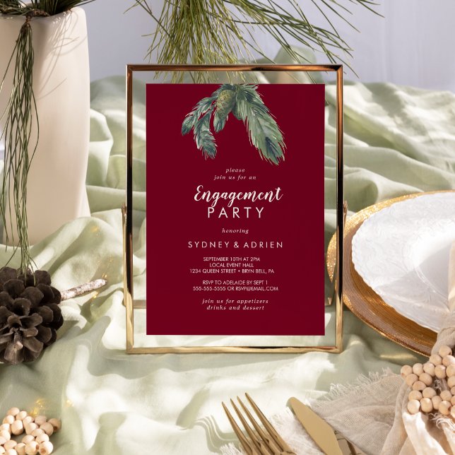 Winter Greenery Burgundy Engagement Party Einladung (Von Creator hochgeladen)