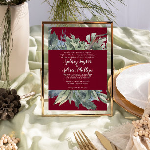 Winter Greenery Burgundy feierliche Hochzeit Einladung